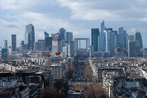La Defense business district is pictured from the top of the Arc de Triomphe