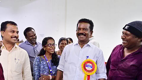 K Radhakrishnan at Mannanthala to inaugurate the Kerala Empowerment Society office on Tuesday. It was his final programme as minister.