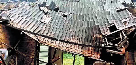 The roof of a house caved in due to the relentless rainfall