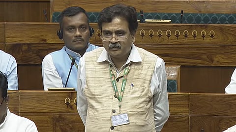 BJP MP Abhijit Gangopadhyay speaks during the debate on Union Budget at the Lok Sabha on Wednesday.