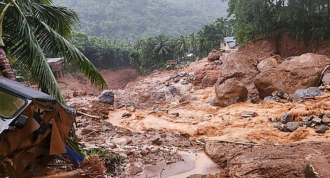 Landslides in the hilly areas near Meppadi, in Wayanad district, Kerala