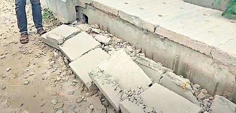 Drain columns have come off in Bellandur, on Monday