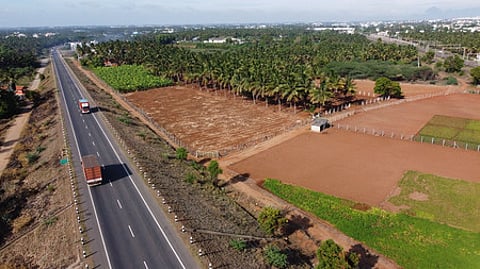 Aerial view of the 2 lane L&T bypass road in Coimbatore.