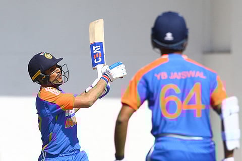 India's Shubman Gill plays a shot during the third T20 international match against Zimbabwe at Harare Sports Club (Photo | AFP)