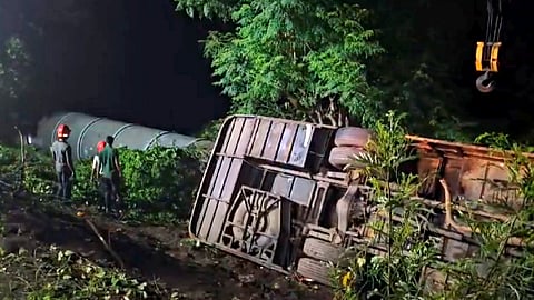 Rescue work underway after a collision between a bus and a tractor on the Mumbai-Pune Expressway, on Tuesday.