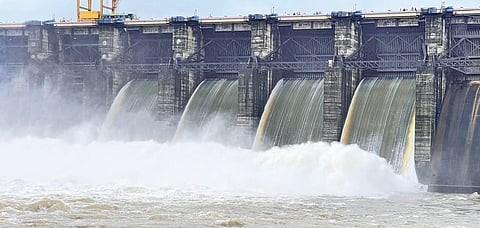 Water being released from Kadra dam in Uttara Kannada on Monday