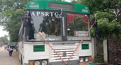 An APSRTC hire bus which was taken by a mentally ill health in Atmakur on Saturday.