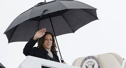 Kamala Harris boards Air Force Two, Monday, July 22, 2024 at Andrews Air Force Base, Md.
