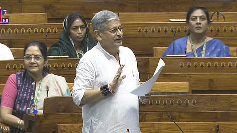 Union Minister Rajiv Ranjan Singh alias Lalan Singh speaks in the Lok Sabha during the Monsoon session of Parliament, in New Delhi, Friday, July 26, 2024