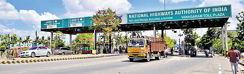 Vehicles passing through Vanagaram toll plaza in Chennai