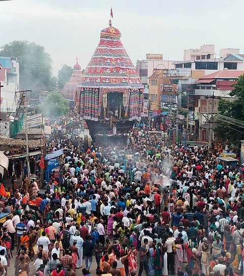 Aerial view of Aani Thirumanjanam Urchavam festival in Chidambaram on Thursday