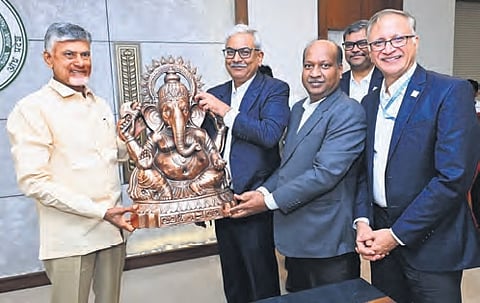 CM Chandrababu Naidu with BPCL delegation, led by Chairman and Managing Director Krishna Kumar, at the Secretariat on Wednesday