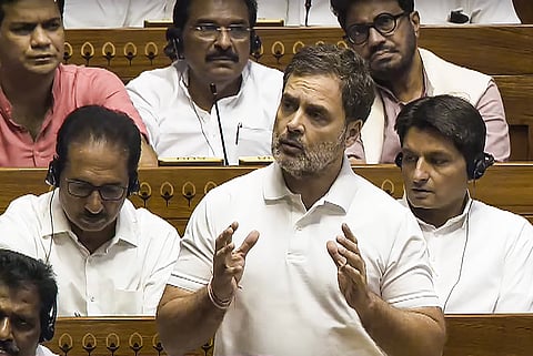 Rahul Gandi speaks in the Parliament.
