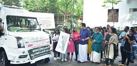 Tourism Minister P A Mohamed Riyas flagging off the destination promotion campaign from the tourism directorate premises in Thiruvananthapuram on Friday