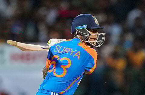 India's Suryakumar Yadav plays a shot during the first T20 International against Sri Lanka (Photo | PTI)