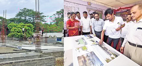 Minister for Youth Welfare and Sports Development Udhayanidhi Stalin inspects work.
