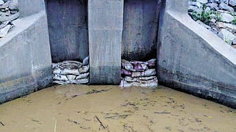 Sandbags placed at the sluice gates.