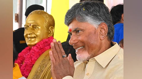 Chief Minister Nara Chandrababu Naidu at NTR Bhavan in Hyderabad.