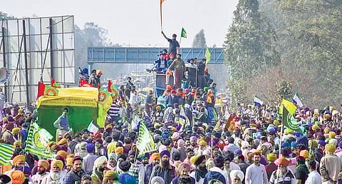 Farmers protesting at Shambhu border at Ambala.