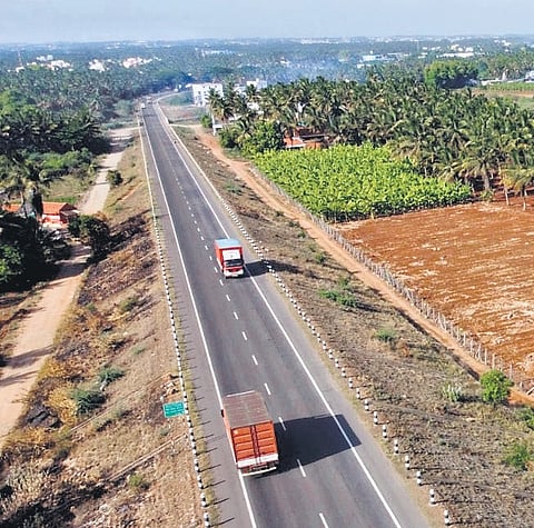 Aerial view of the two-lane L&T bypass road in Coimbatore