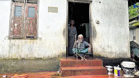 Chokkalingam, a resident of Bosco Colony, sitting in front of his house on Monday