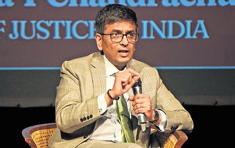 CJI DY Chandrachud speaks during an event organised by the National Law School of India University in Bengaluru on Sunday