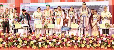 Chief Minister Mohan Majhi and other dignitaries at the diamond jubilee function of Ahemmed Bux High School in Nischintakoili on Thursday