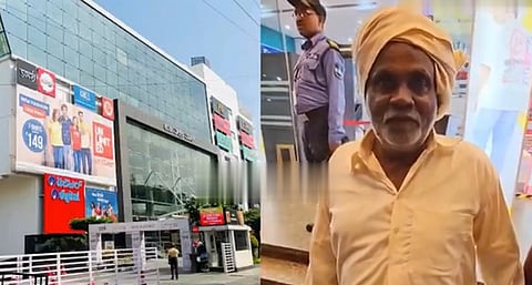 The farmer and his son has gone to the mall to watch a movie on Tuesday, but the security personnel deemed his attire inappropriate for entry.