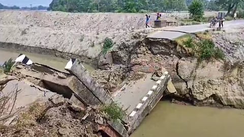 A bridge over a canal after it collapsed, in Bihar's Siwan district.