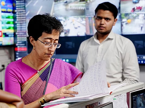 Delhi Minister Atishi inspects the Centralized Monsoon Control Room of PWD to assess the waterlogging situation
