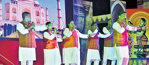 The Swaraninad team of Kolhapur performs at the Jago Hindustani programme in Kalaburagi on Friday