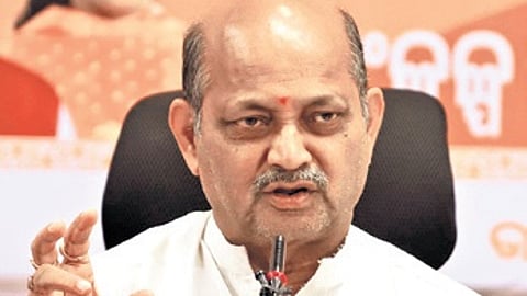 Odisha BJP president Manmohan Samal addressing mediapersons