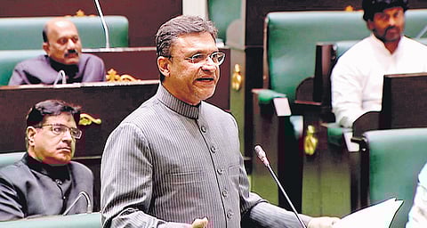 AIMIM floor leader Akbaruddin Owaisi speaks in the Assembly in Hyderabad on Monday