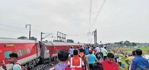 The mangled train near Barabambo station in Jharkhand on Tuesday