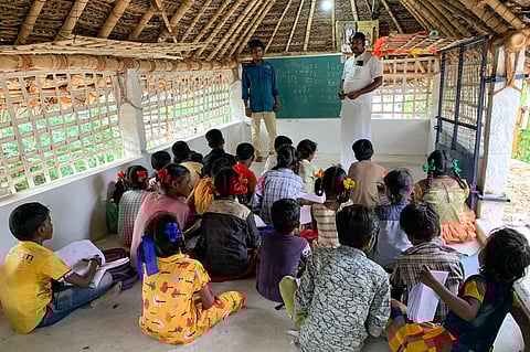 Children from the community attending evening tuitions in Kamaraj Nagar
near Pudukkottai