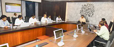 Chief Minister N Chandrababu Naidu holds a review meeting at the Secretariat on Wednesday.