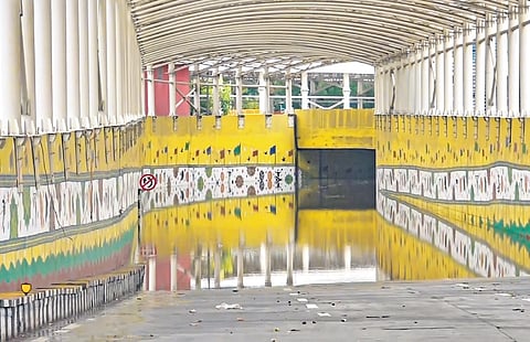 Inundated Pragati Maidan Tunnel following heavy rains on June 28.