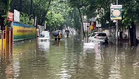 Severely waterlogged streets in the Chunabhatti area of Mumbai on Monday, as the city is marred by heavy rains.