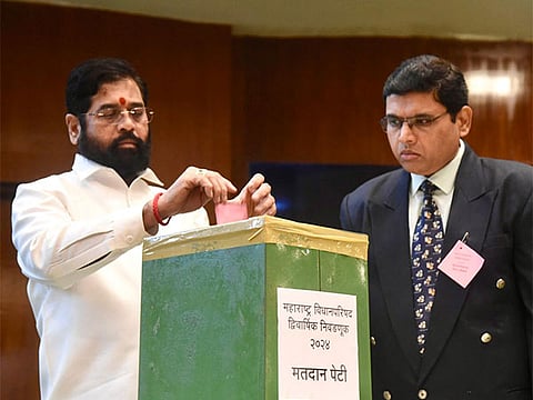 Maharashtra CM cast vote for Legislative Council elections in Vidhan Sabha.