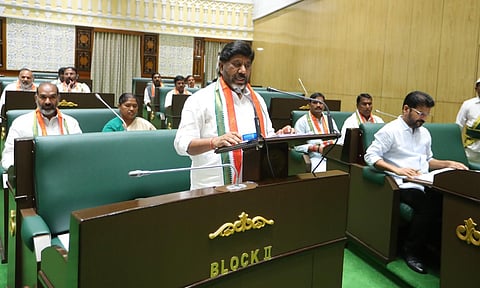 Deputy Chief Minister and Finance Minister Mallu Bhatti Vikramarka presenting the Budget.in Assembly