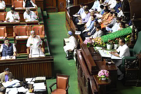 Chief Minister of Karnataka Siddaramaiah addressing during Assembly Session at Vidhana Soudha, in Bengaluru on Monday.