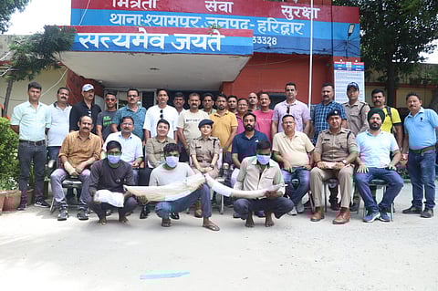 One elephant tusk weighing around 7 kg was recovered from the traffickers' possession.