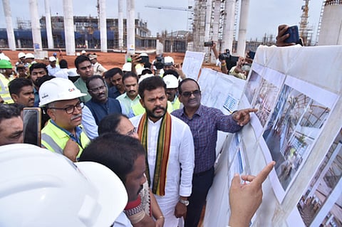 Civil aviation minister Kinjarapu Rammohan Naidu inspecting the Bhogapuram Greenfield airport works.