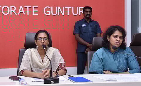 Guntur district collector S Nagalakshmi along with GMC Commissioner Kirthi Chekuri at a review meeting on a special sanitation drive.
