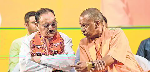 BJP chief JP Nadda with CM Yogi Adityanath in Lucknow