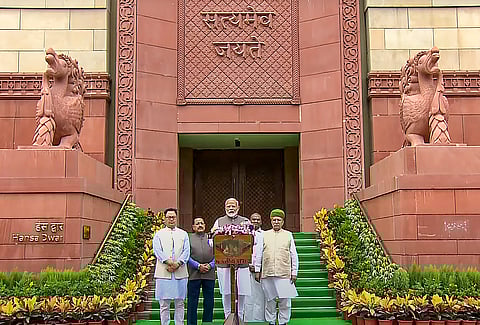 Prime Minister Narendra Modi addresses the media on the first day of the Parliament session, in New Delhi, Monday, July 22, 2024.
