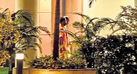 UP Deputy CM Keshav Prasad Maurya arrives to meet BJP national president JP Nadda at party headquarters in New Delhi on Tuesday.