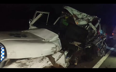 Wreckage of an ambulance after a collision with a lorry, in West Midnapore, Saturday, July 13, 2024.