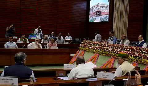 Leaders from the ruling and opposition political parties attending an all-party meeting convened by the government ahead of the Parliament session.