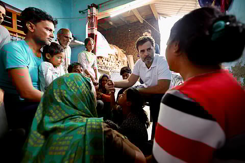 Congress leader Rahul Gandhi meets families of the victims of Hathras Stampede Tragedy at Pilakhna, Aligarh.